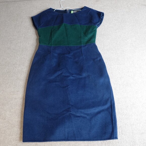 St. John Womens Dress 4 Blue Green Color Block Hand Sewn Angora Wool Cashmere - Picture 1 of 7